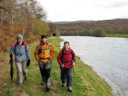 Meg Davidson, Peter and Rosemary Evans on the track alongside the River Spey.