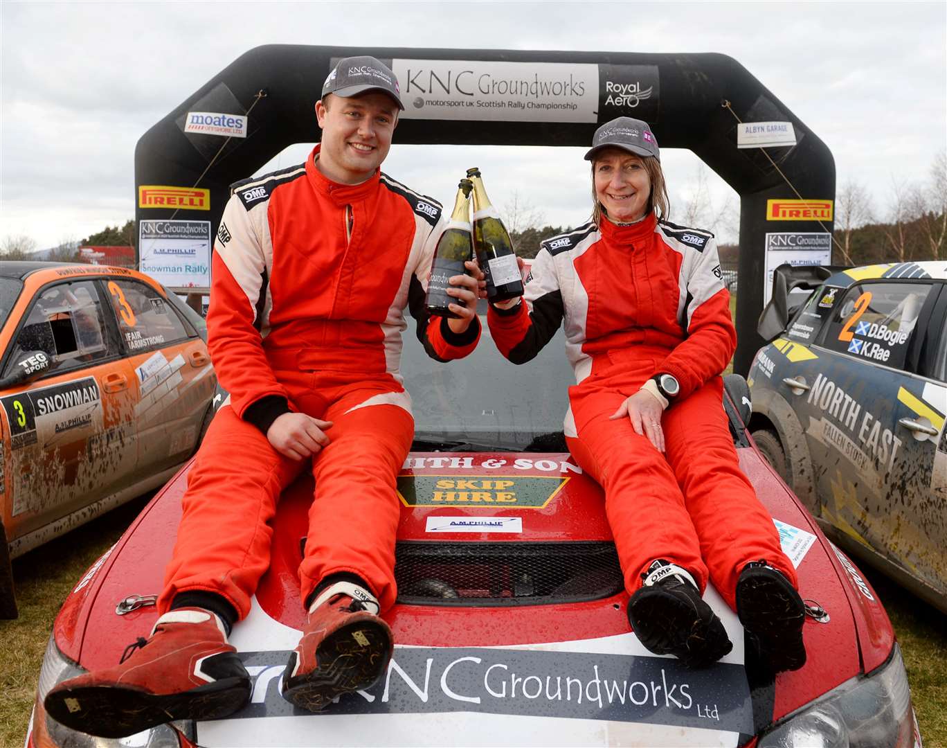 Snowman Rally 2022.Celebrates at end of Rally.Winners Michael Binnie and Claire Mole.Picture Gary Anthony.