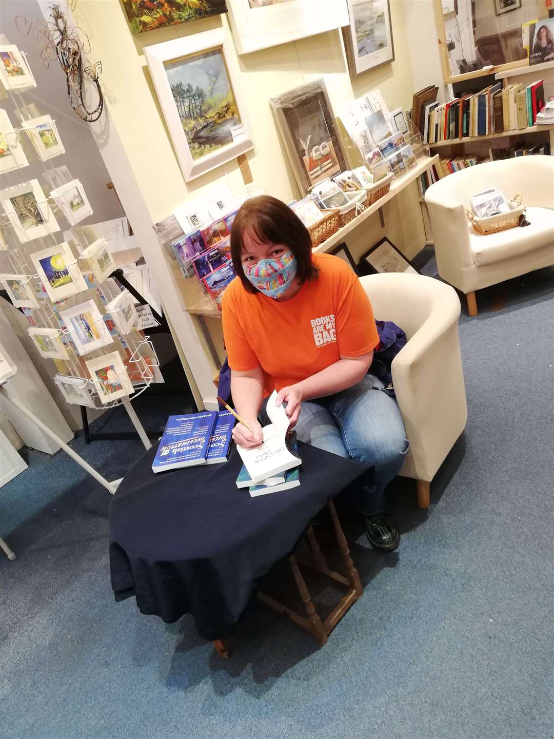 Barbara signing her books at Picaresque Books and Galerie Fantoosh in Dingwall.