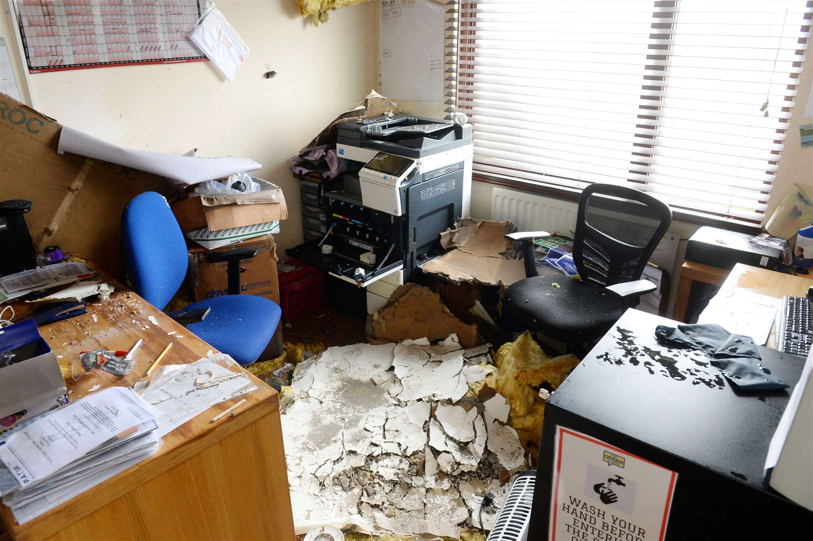 The flood damaged office equipment.