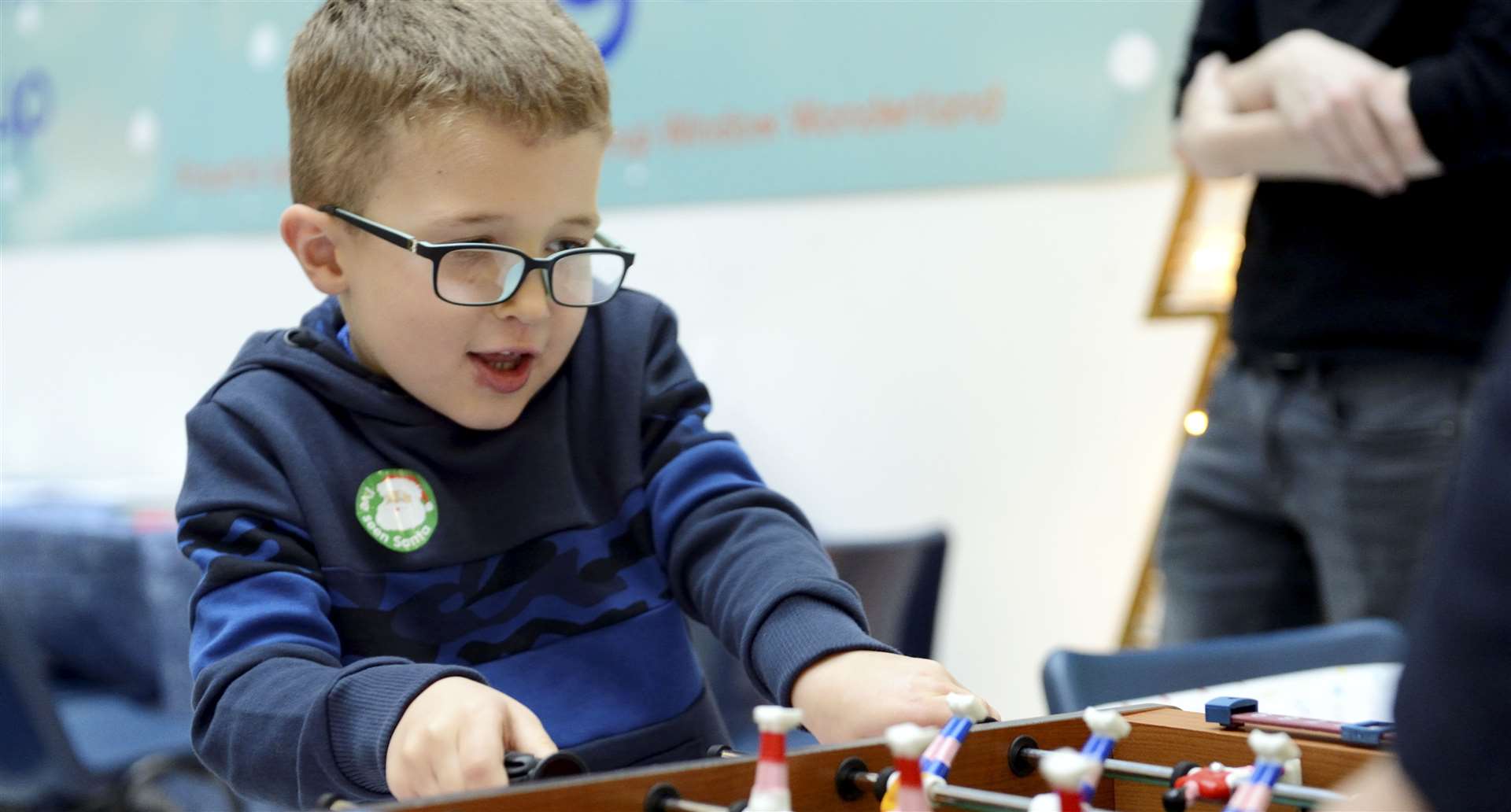Matthew Campbell lines up his players as he aims to be a winner at table football