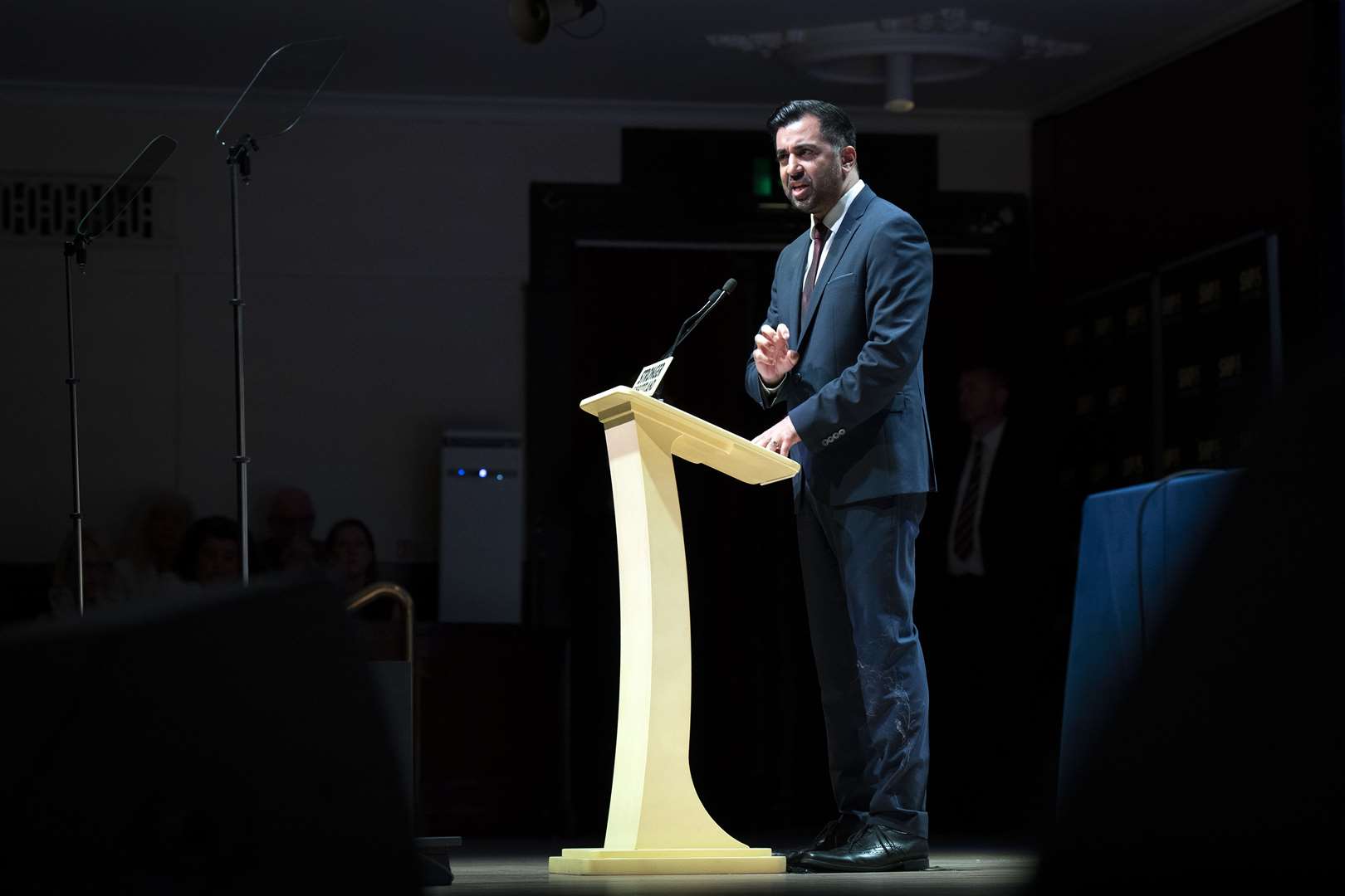 First Minister Humza Yousaf speaking at the SNP independence convention at Caird Hall in Dundee on Saturday (Jane Barlow/PA)