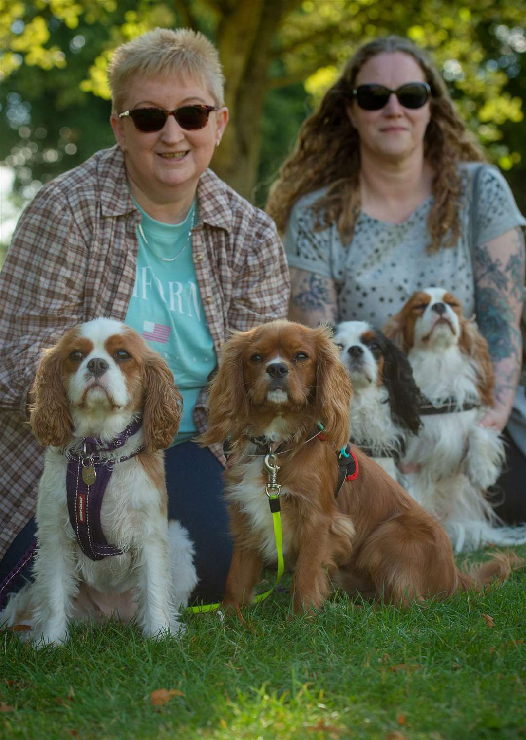Marsha McLeod with Ruby and Bailey and Diane Morrison with Lily and Tara.
