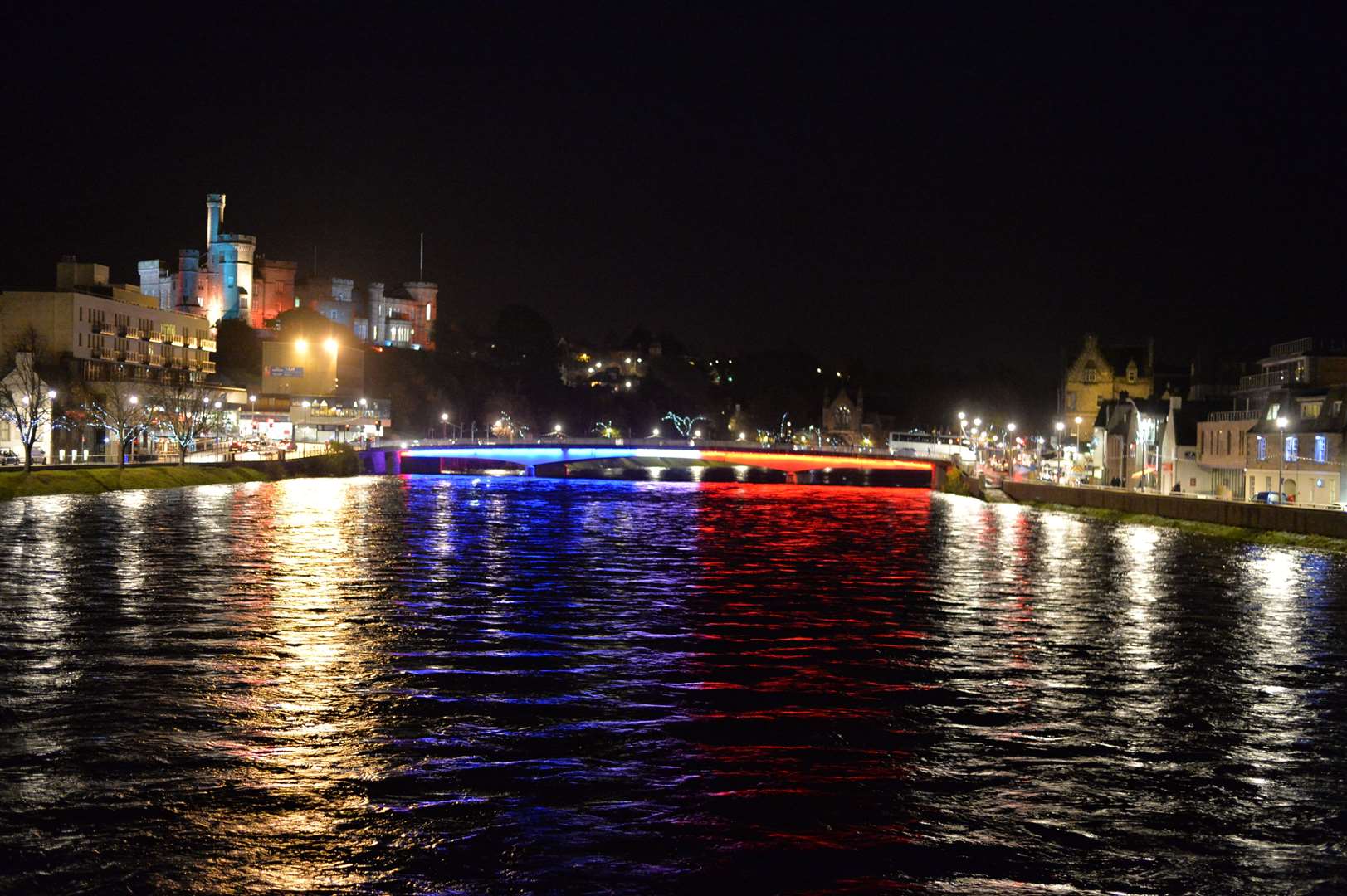 Ness Bridge illuminations are now part of the river landscape.