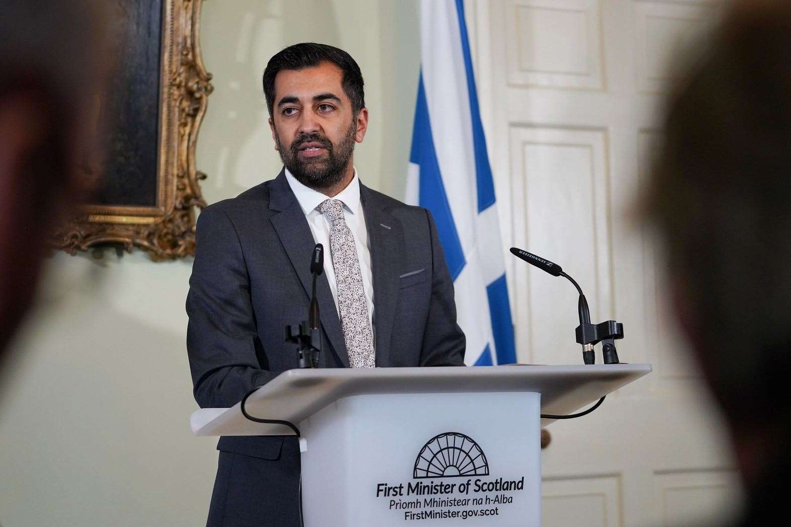 First Minister Humza Yousaf announcing his resignation. Credit: Scottish Government, First Minister Statement - Bute House - 29th April 2024.