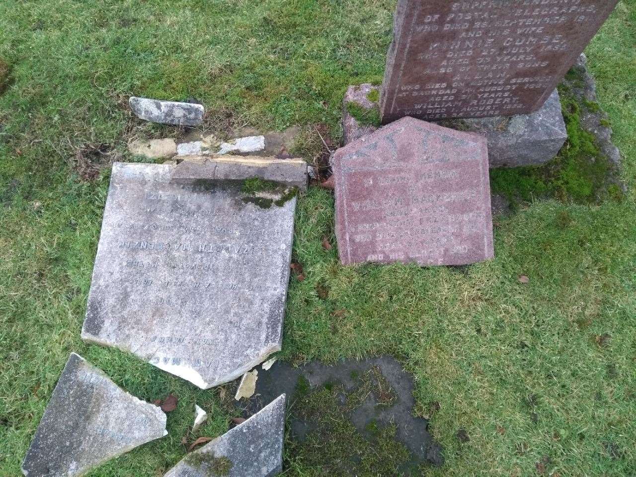 Damaged gravestones in Chapel Yard.