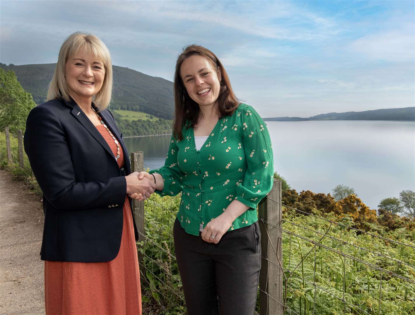 Kate Forbes MSP (right) with Yvonne Crook, chair of Highland Tourism Community Interest Company, at Loch Ness. Picture: Trevor Martin Photography.