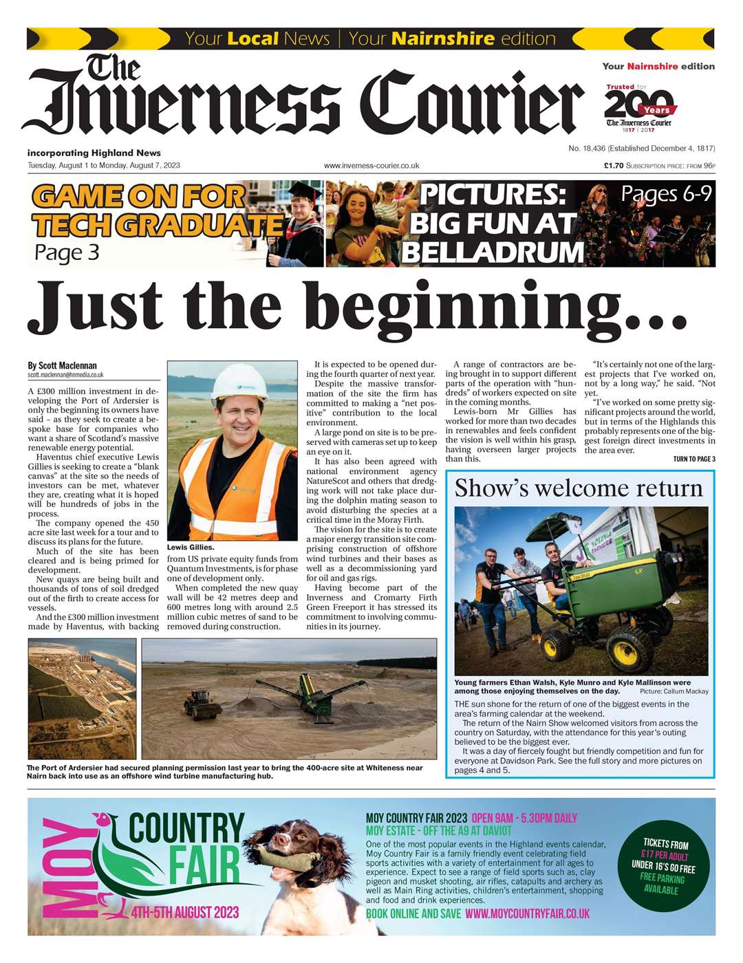 The Inverness Courier (Nairnshire edition), August 1, front page.