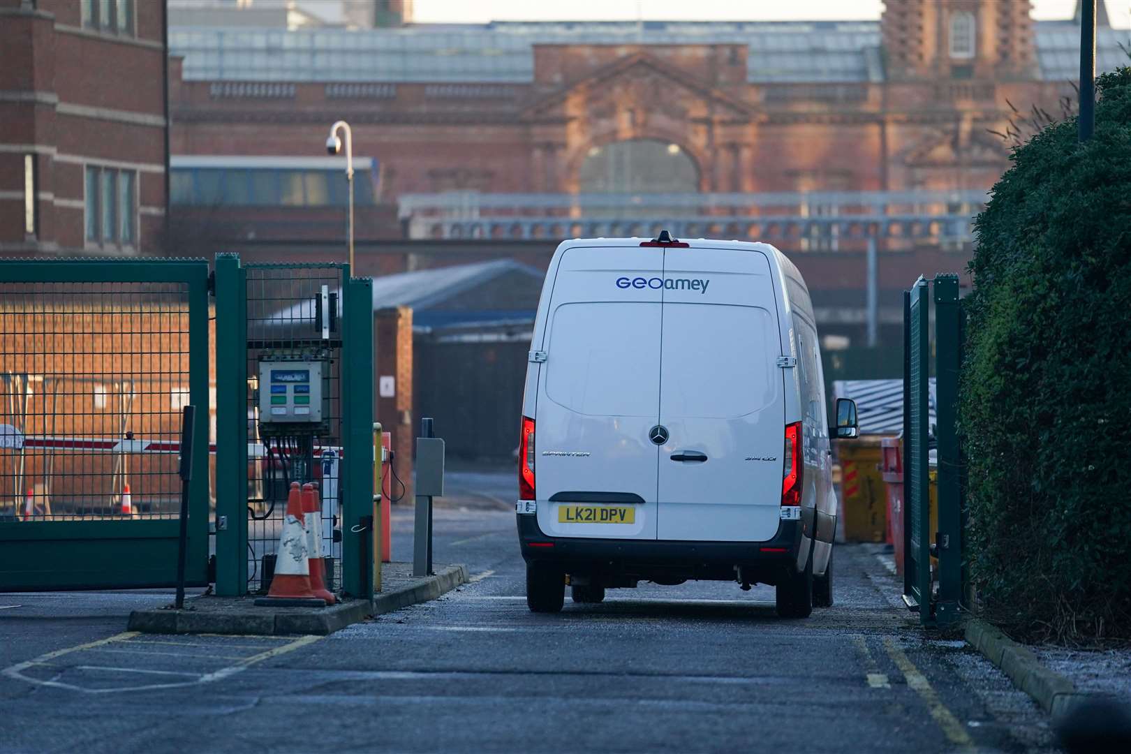 A prison van arrives at Nottingham Magistrates’ Court (Jacob King/PA)