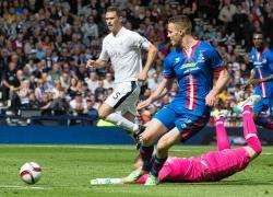 Marley Watkins steers home the opening goal in the William Hill Scottish Cup final against Falkirk.