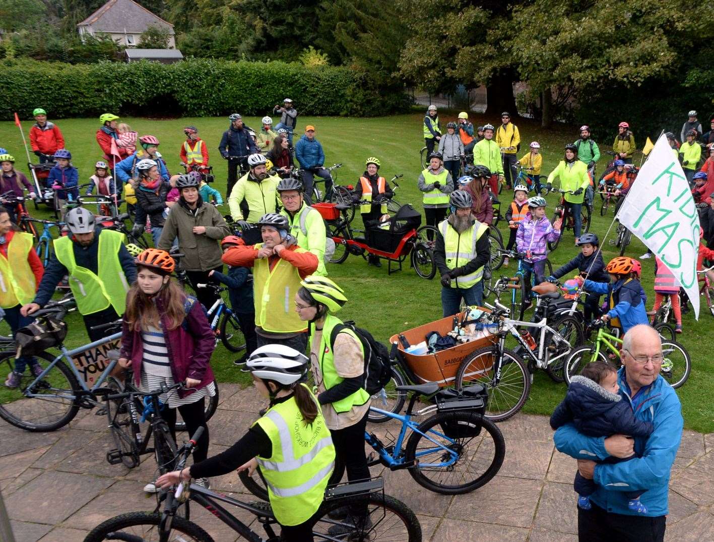 Kidical Mass 02 October 2021: The cyclist gathered in Bellfield Park. Picture: James Mackenzie.