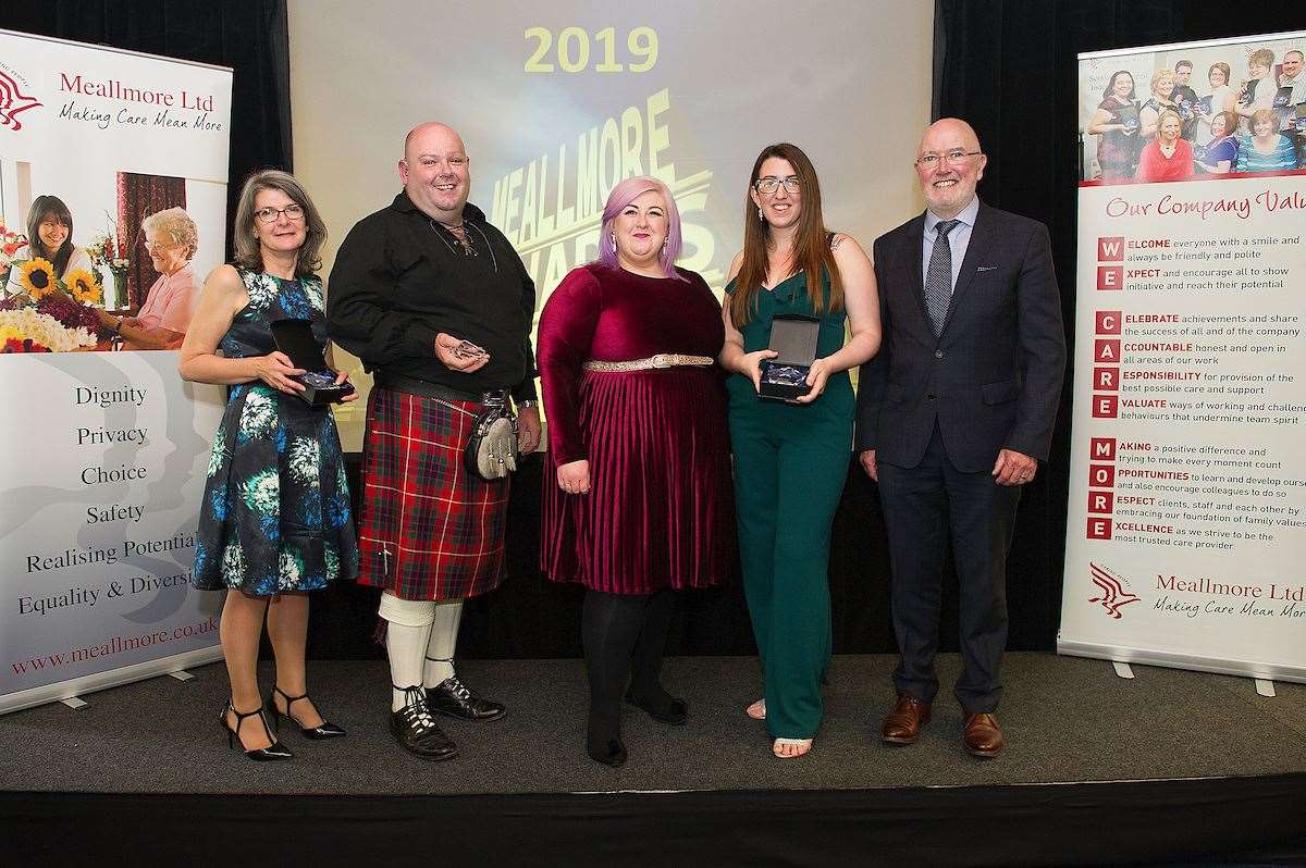 Angela Patterson (Caulfield House), Andrew Rodden (Meallmore Lodge), Michelle McManus, Vicky Kilgour (Culduthel) and Gerry Hennessey (managing director at Meallmore Ltd).