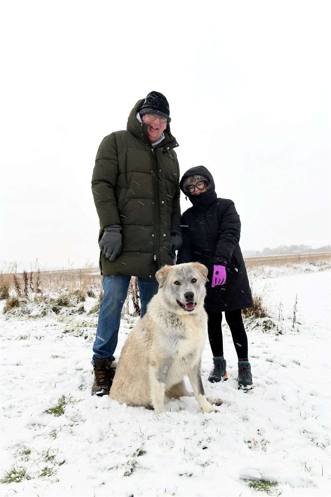 David and Dawn Kent with Percy the rescue dog this morning.