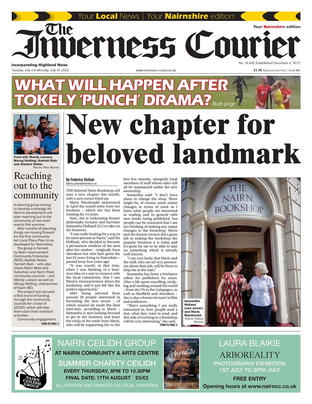 The Inverness Courier (Nairnshire edition), July 4, front page.