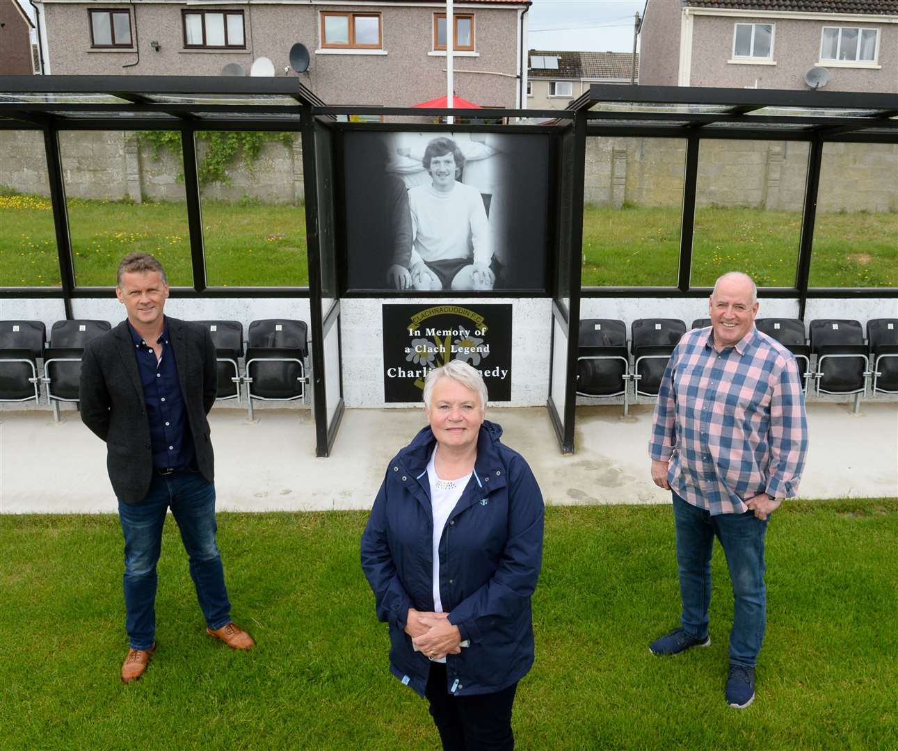 Brian Ritchie, Ann Kennedy and Peter Corbett at the memorial to Charlie Kennedy. Picture: Gary Anthony