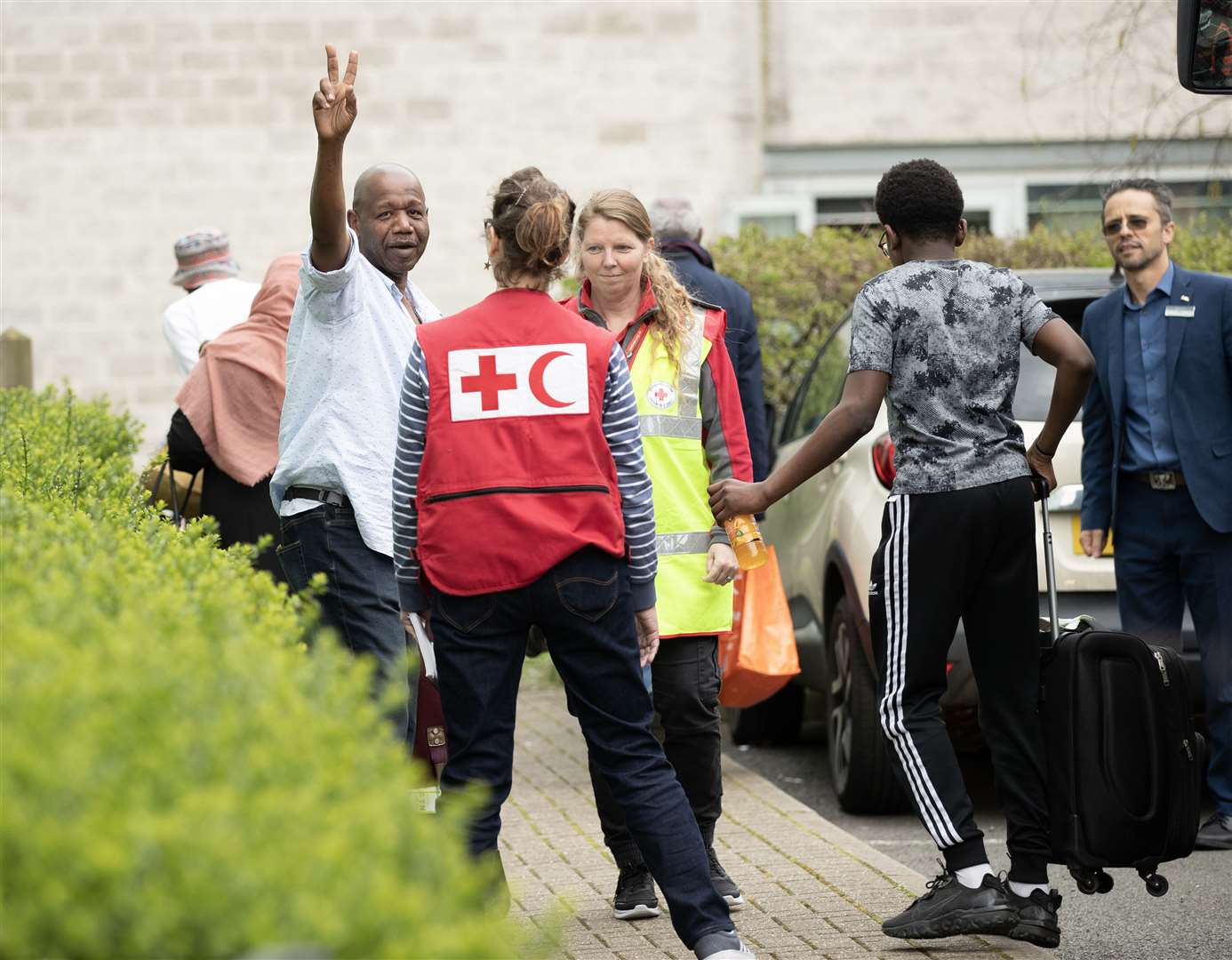 British nationals arrive at the Radisson Blue hotel at Stansted after being airlifted from Sudan (Chris Radburn/PA)