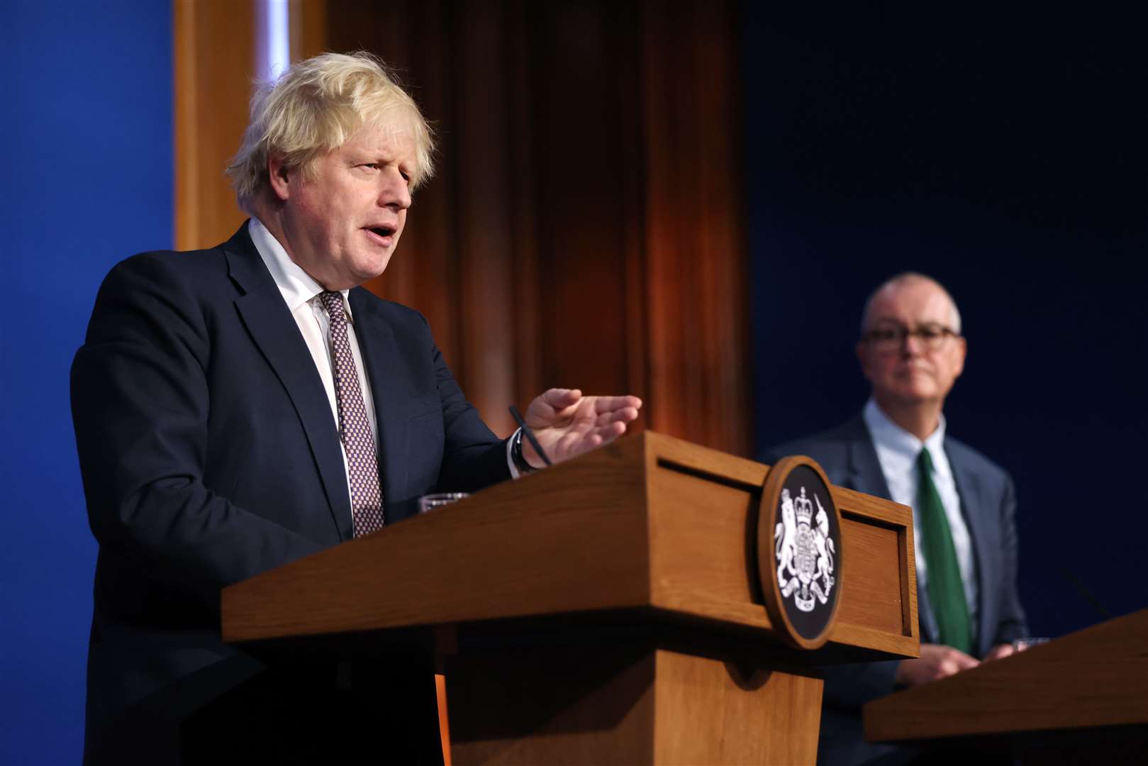 Boris Johnson at a Downing Street press conference with Sir Patrick Vallance (Hollie Adams/PA)