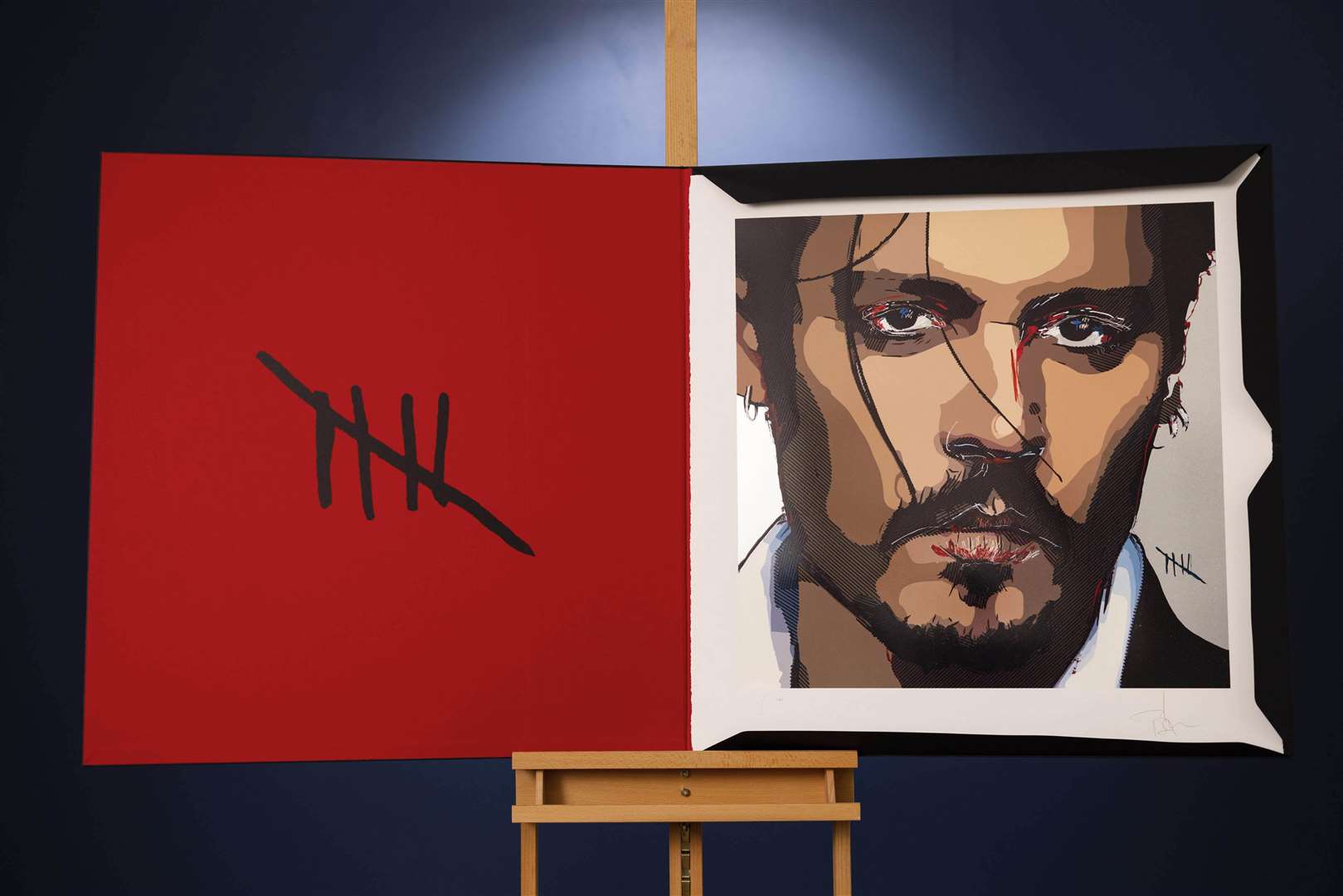 The self-portrait by Johnny Depp features five tally marks (David Parry/PA)