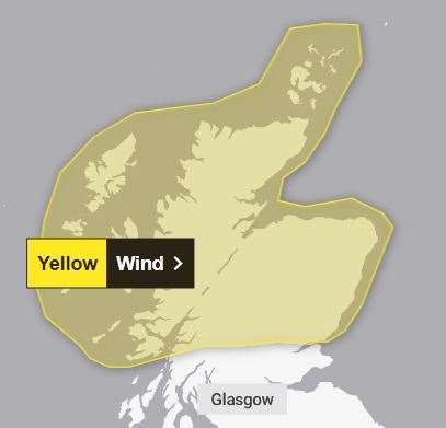 The area covered by the yellow weather warning for high winds. Picture: Met Office.