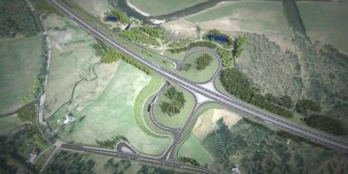 An artist's impression of one of the grade separated junctions on the proposed new section of dual carriageway on the A9 by Tomatin.