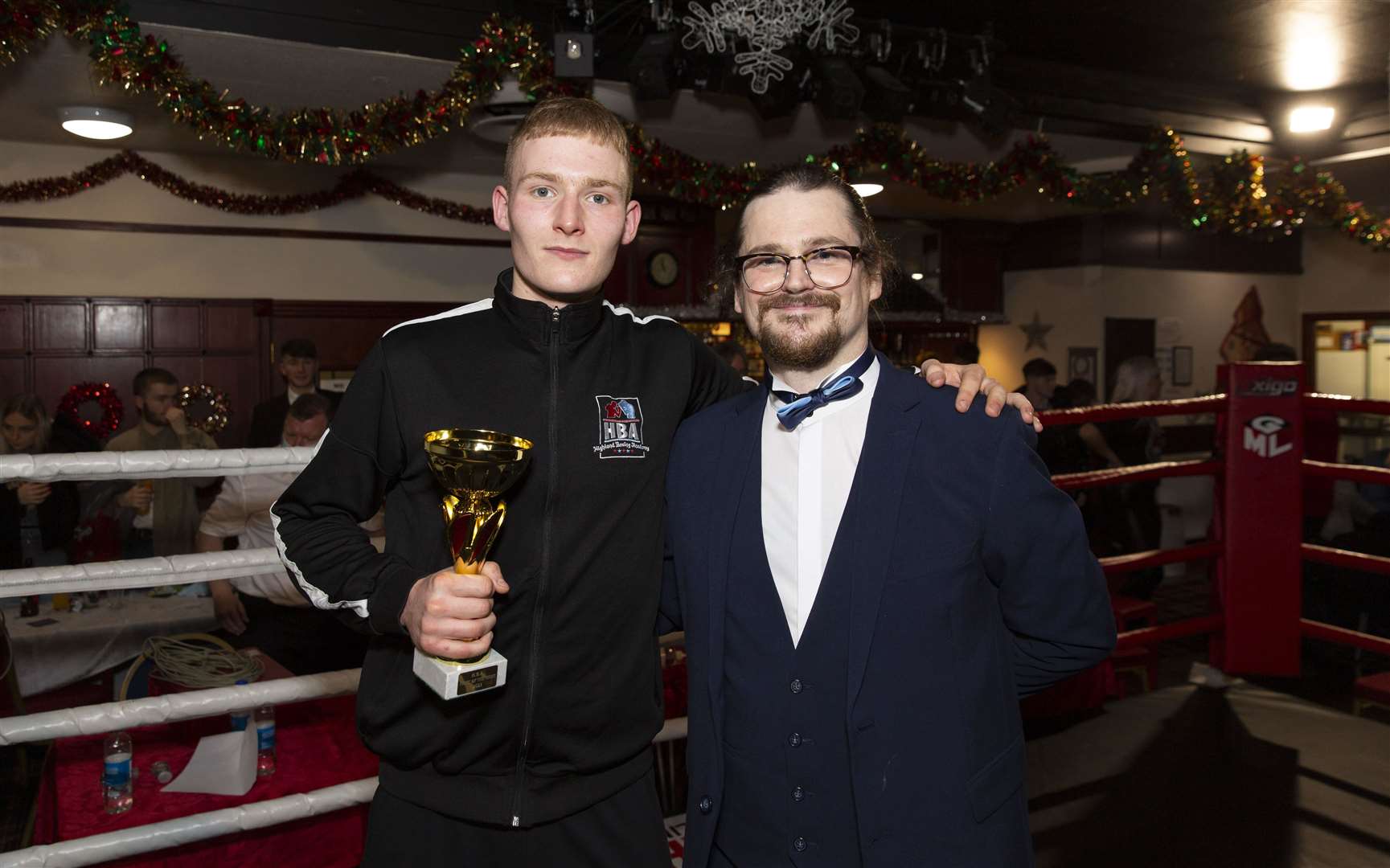 The fight of the night trophy at Highland Boxing Academy's home show in December 2021 was won by Liam Miller, who took a split decision against Jake Love. Picture: David Rothnie