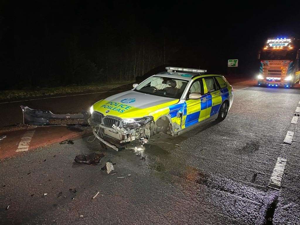 A police car was badly damaged in the drink-driving incident.