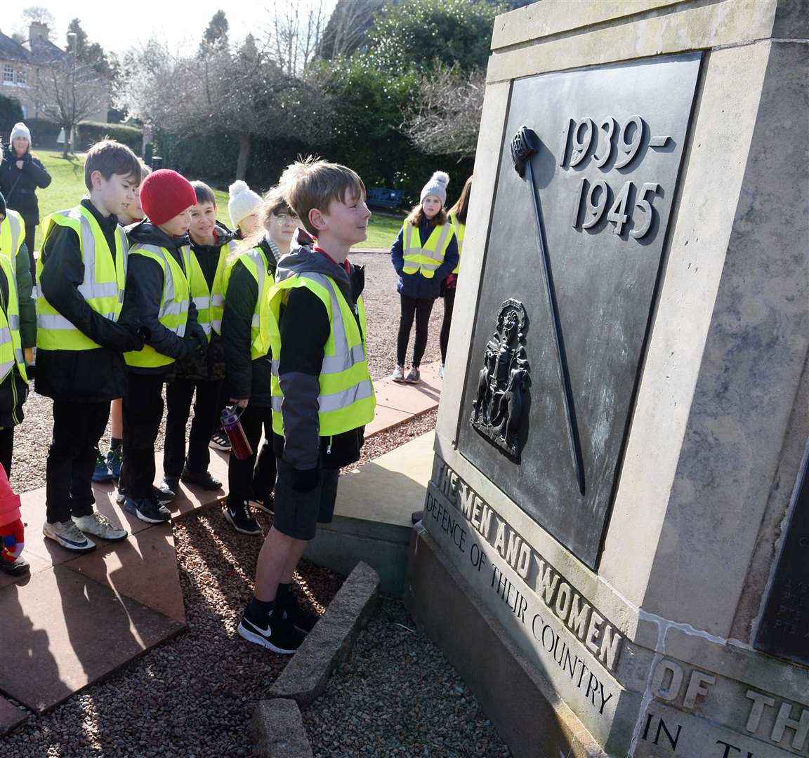 Pupils from Holm Primary School in Inverness visit the city's war memorial in Cavell Gardens as part of WWII project. Pictures: Gary Anthony.