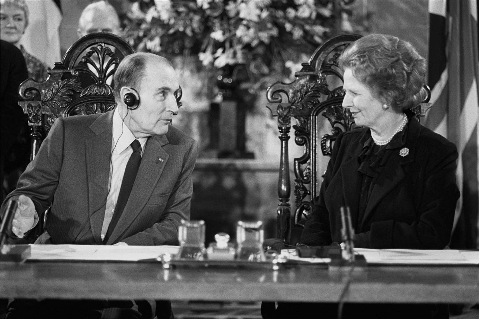 Then prime minister Margaret Thatcher with French President Francois Mitterrand at the Chapter House, Canterbury Cathedral, when the Channel Fixed Link Treaty was signed by the foreign secretaries (Archive/PA)