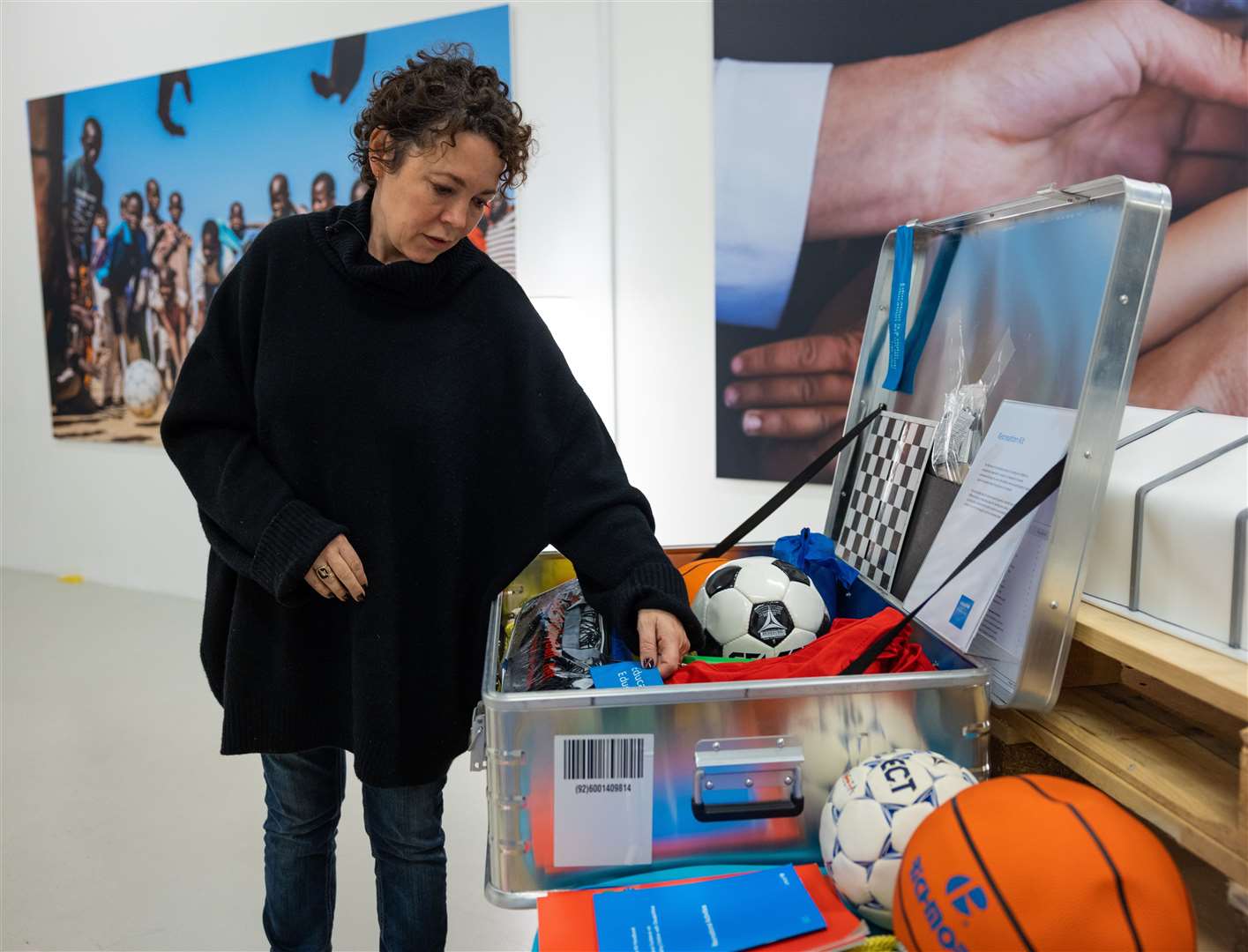 Olivia Colman on a visit to Unicef’s Global Humanitarian Supply Hub in Denmark in 2022, where she helped pack emergency supplies for families in need (Unicef/Asamoah/PA)