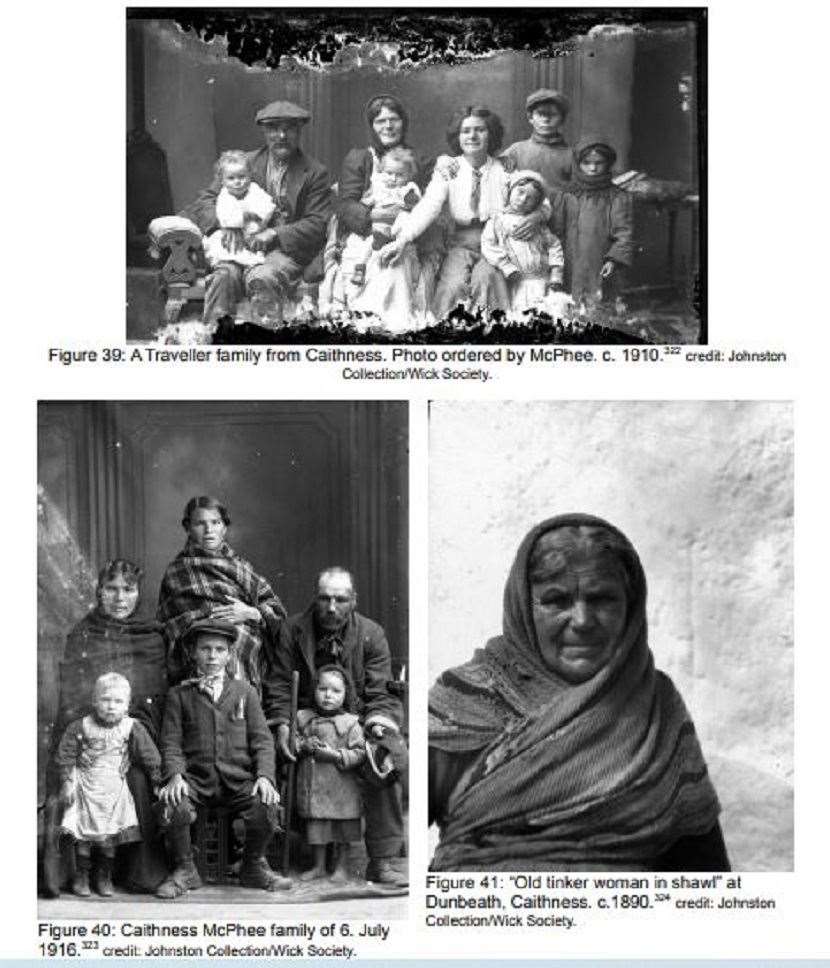 A page from Stephanie Waterston's academic study of the Caithness cave dwellers shows portraits of travelling people. Pictures: Johnston Collection/Wick Society