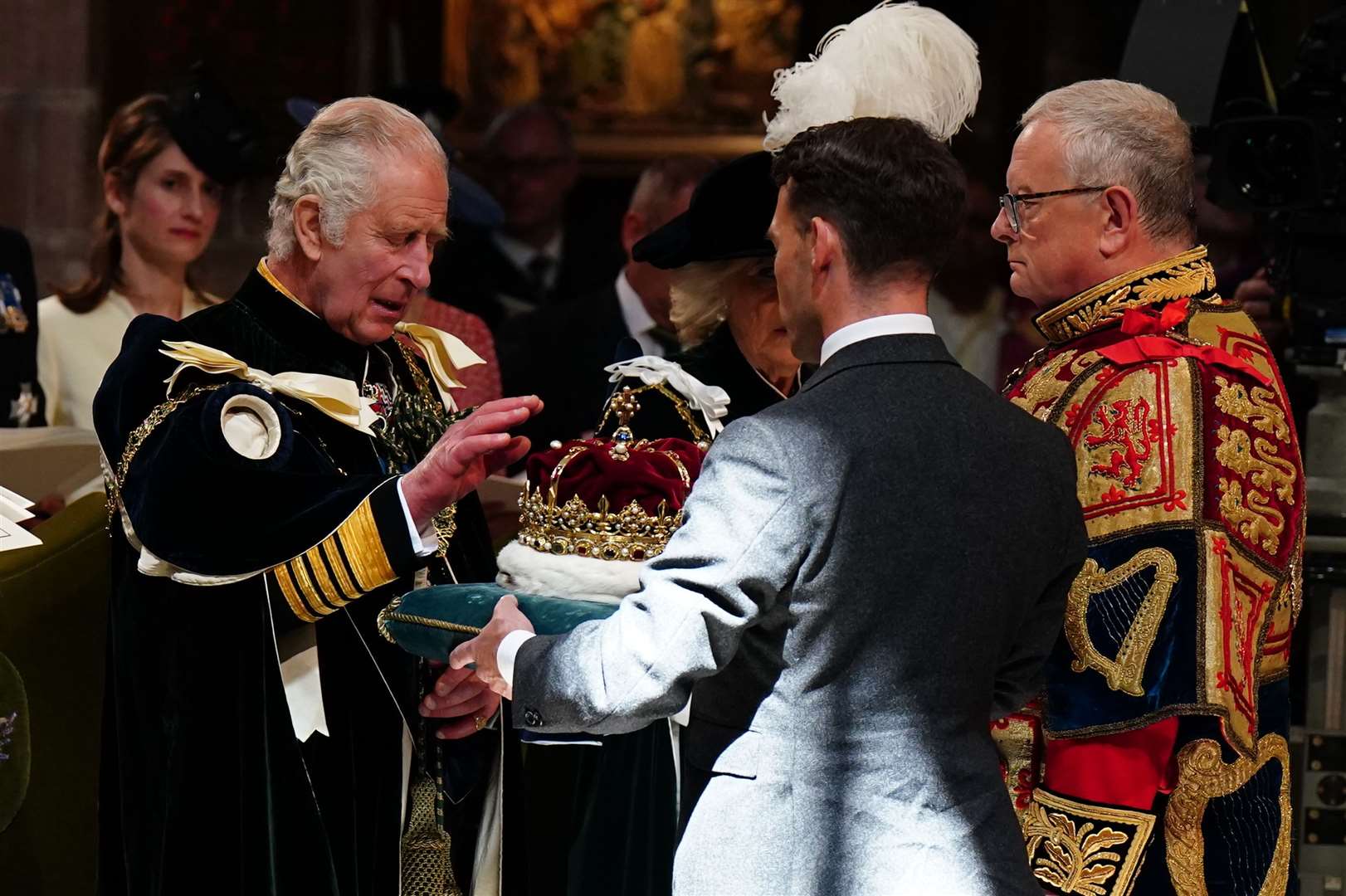 The King was presented with the Crown of Scotland (Jane Barlow/PA)