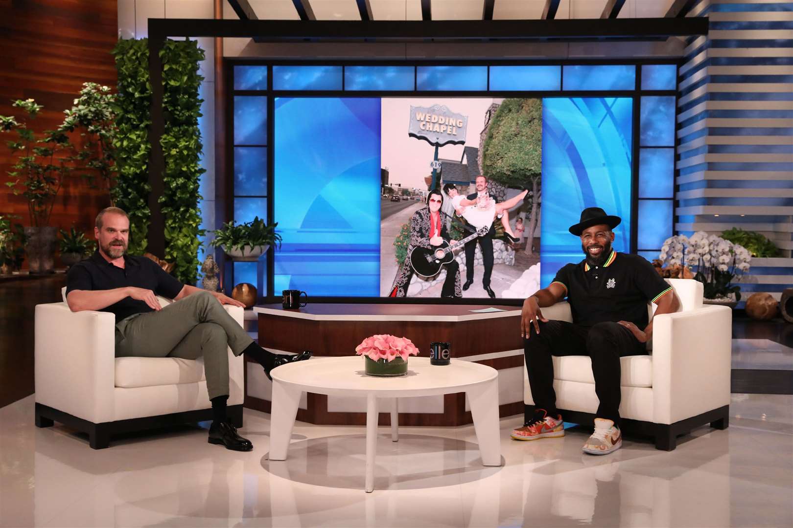 Stephen ‘tWitch’ Boss speaking to David Harbour while guest-hosting an episode of the Ellen DeGeneres Show (Michael Rozman/Warner Bros/PA)