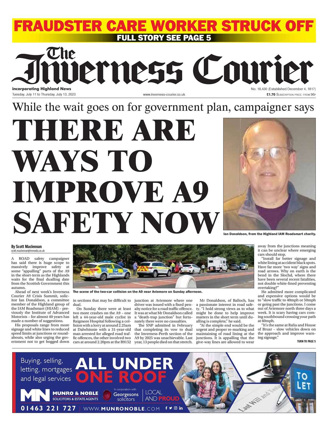 The Inverness Courier, July 11, front page.
