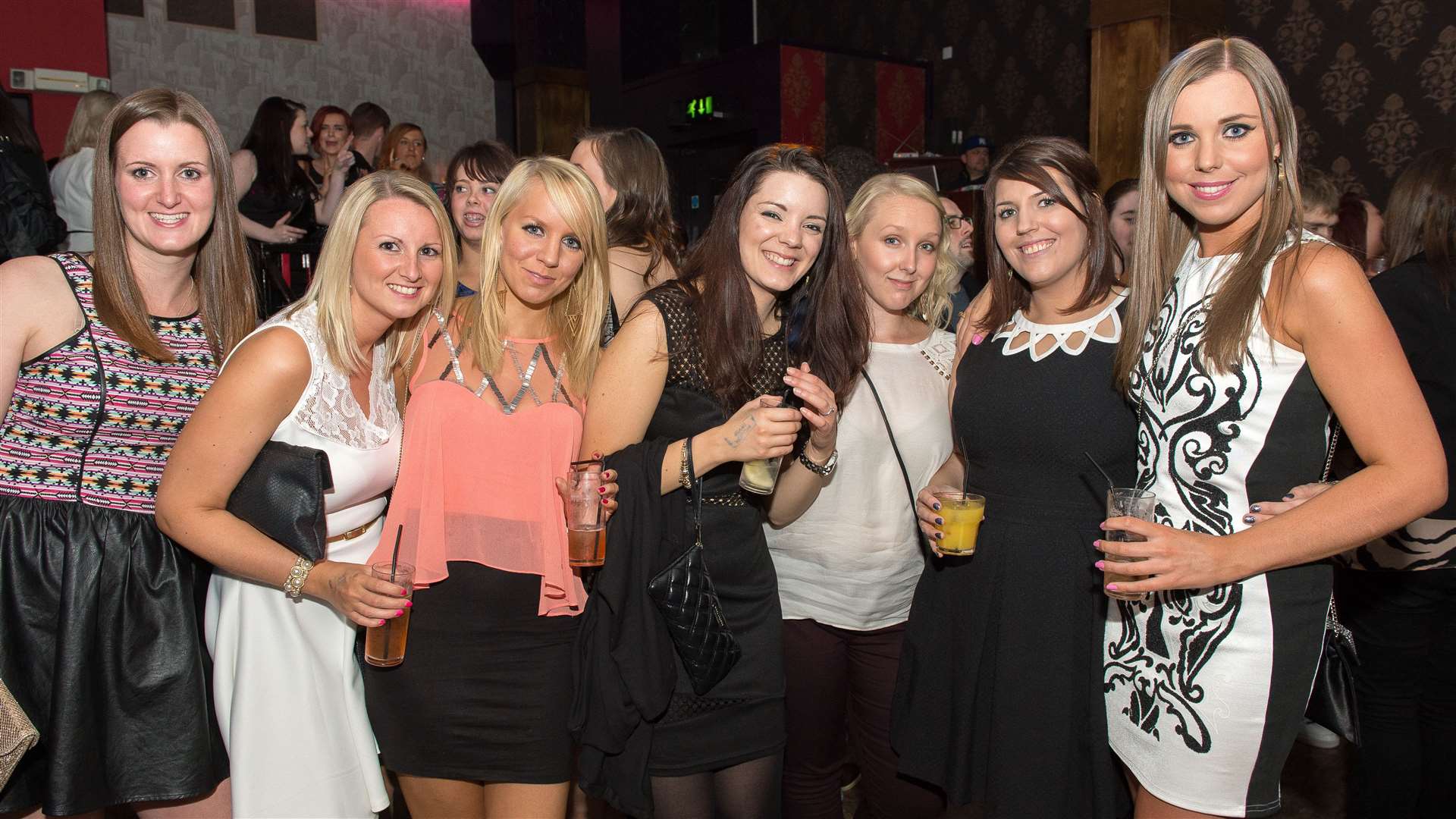 Kimberly Smith (fourth left) on her hen night in Aces. Picture: Callum Mackay.