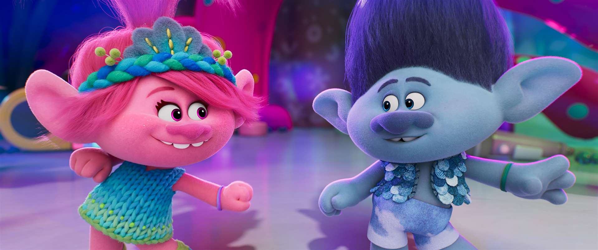 Trolls Band Together with Poppy (voiced by Anna Kendrick) and Branch (Justin Timberlake). Pictured: DreamWorks Animation/Universal Pictures. © 2023 PA Media