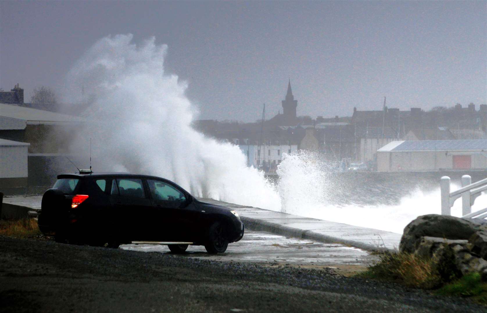Crashing waves at Wick harbour on Thursday afternoon. Picture: Alan Hendry