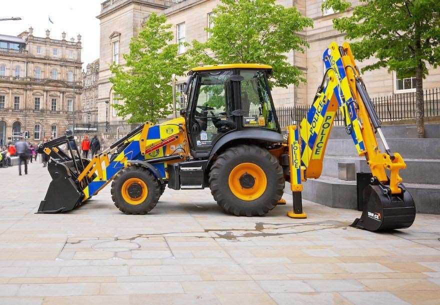 The Police Scotland JCB is visiting Inverness as part of an awareness-raising campaign to tackle plant and fuel thefts.