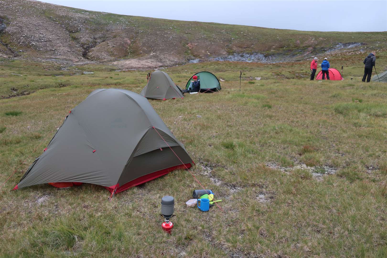 Camping beside the Feith Buidhe at 1100m above sea level.