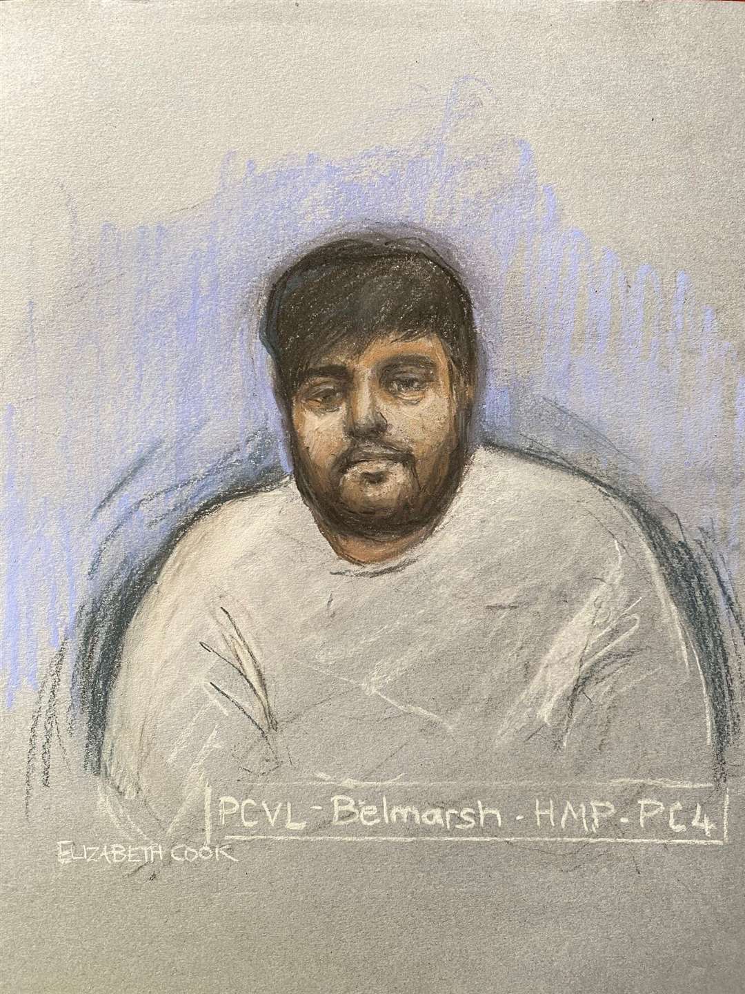 Court artist drawing of Mohammad Farooq (Elizabeth Cook/PA)