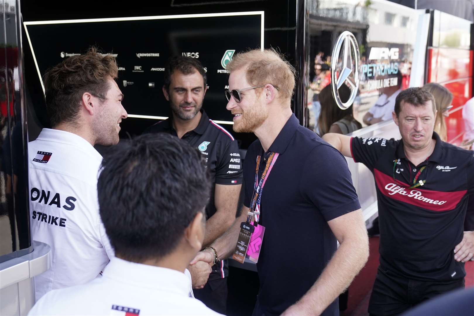 The Duke of Sussex toured the Mercedes garage at the course (Darron Cummings/AP)
