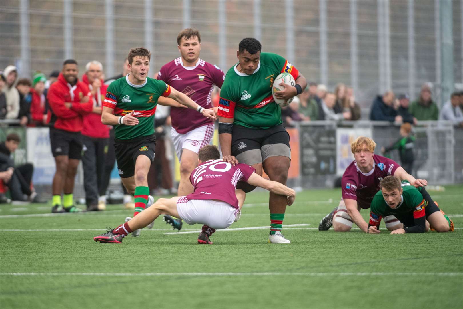 Patrick Ratumaisese (ball) on a charge. Picture: Callum Mackay..