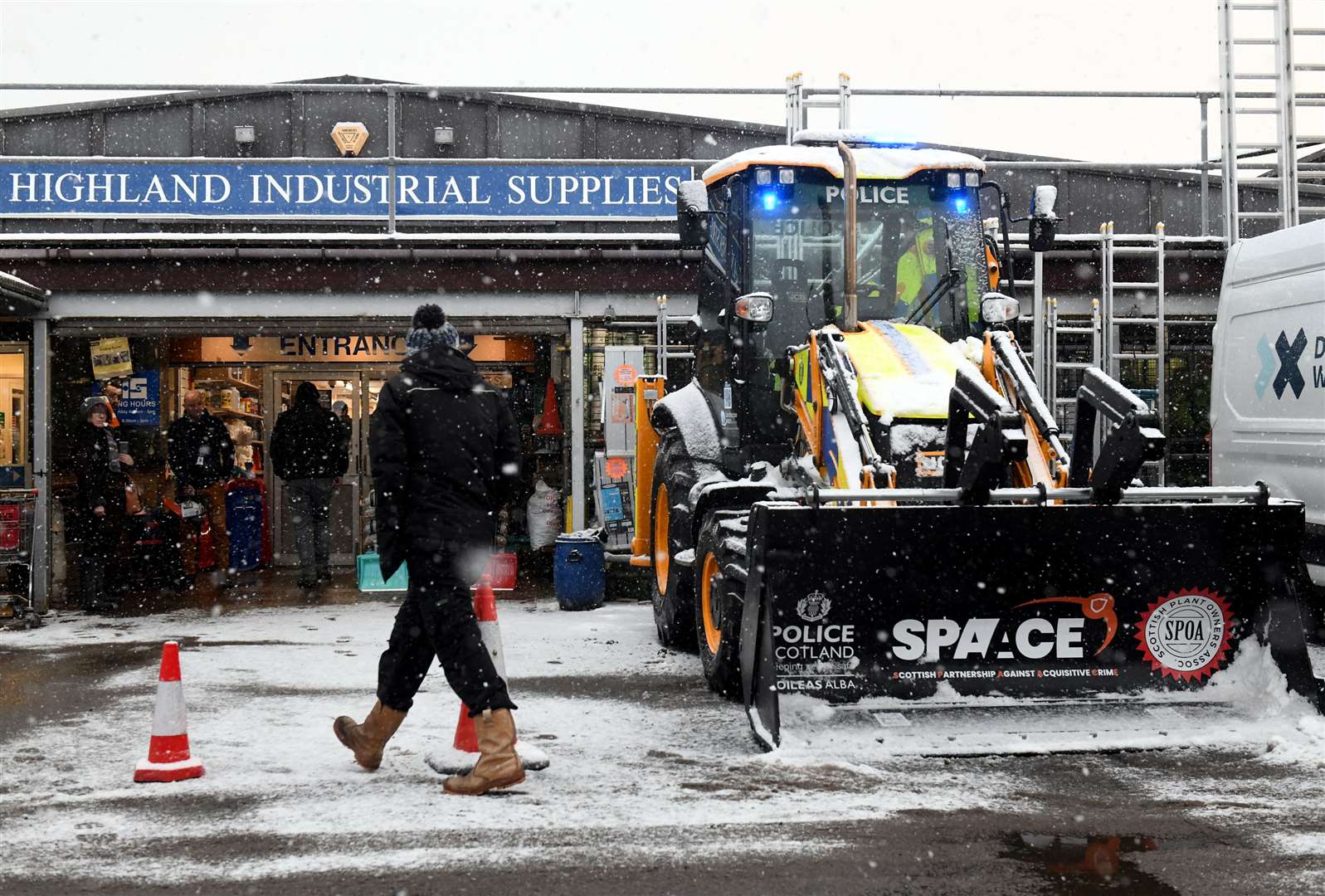 The Police Scotland JCB visits Highland Industrial Supplies in Inverness as part of an awareness-raising campaign. Picture: James Mackenzie.
