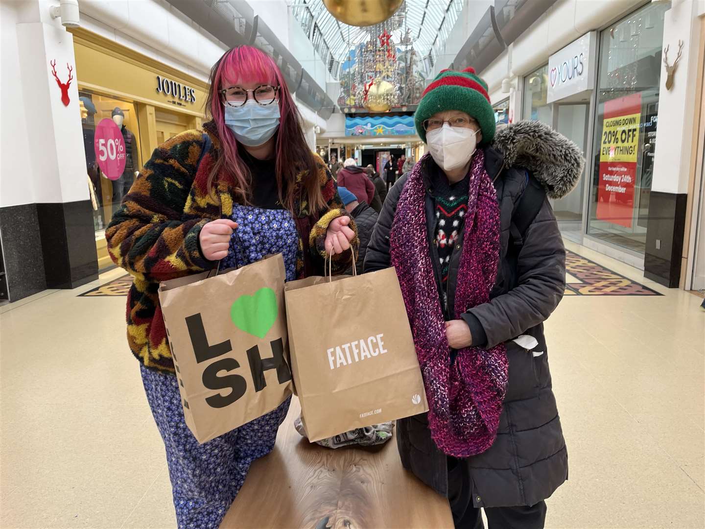 Bargain hunters in Inverness. Ailsa Deans and Meriel Deans from Edinburgh.