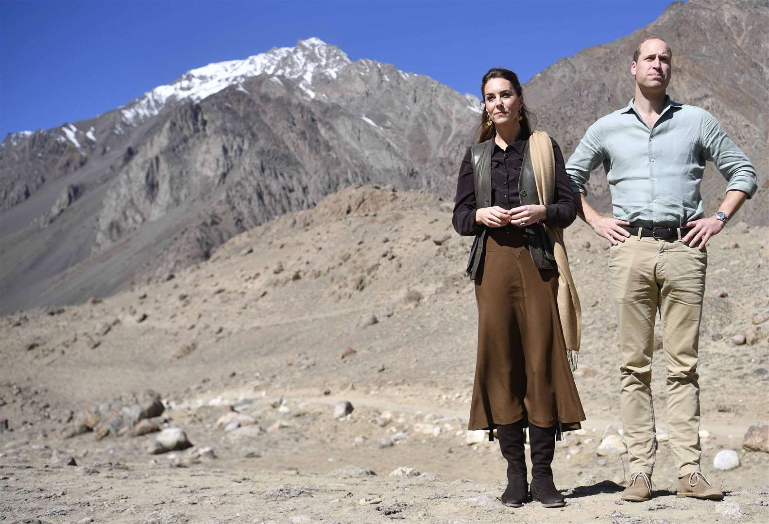 William and Kate learned about the effects of climate change while visiting the Chiatibo glacier in the Hindu Kush mountain range (Neil Hall/PA)