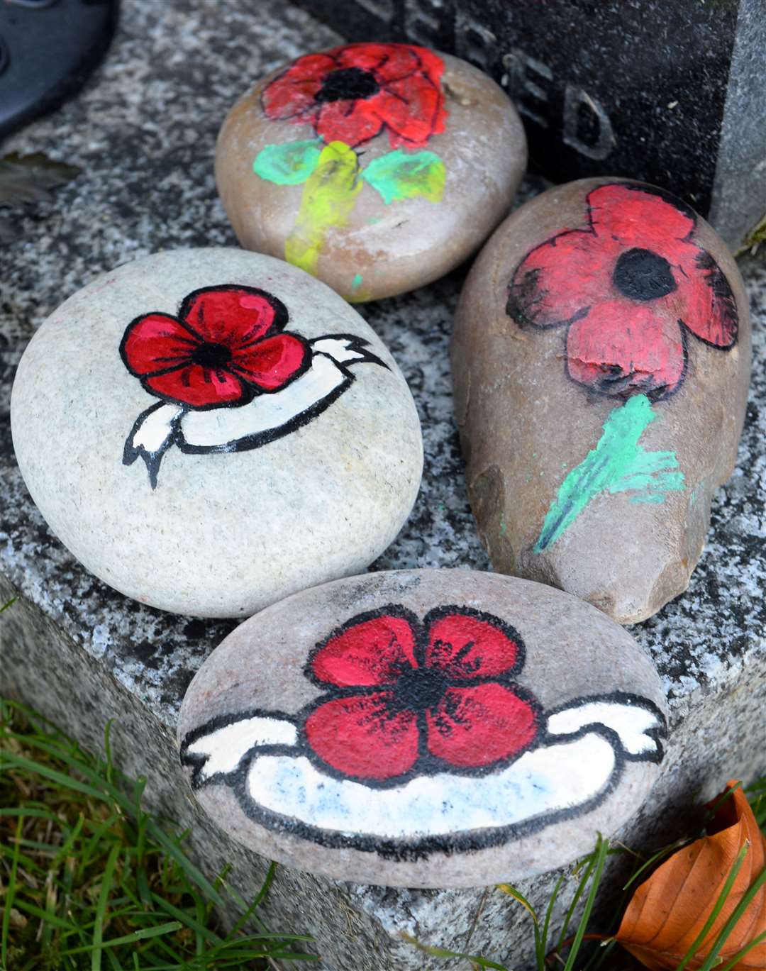 Close-up of the painted stones