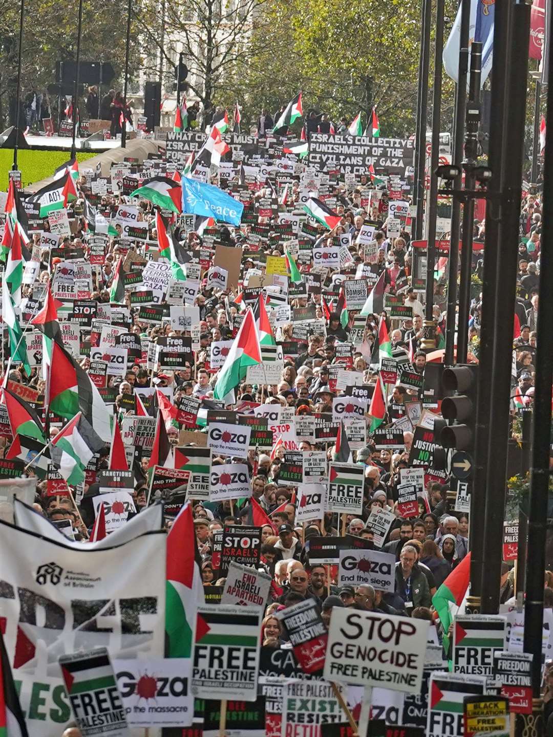 A pro-Palestinian march organised by the Stop the War Coalition and Palestine Solidarity Campaign in central London (Stefan Rousseau/PA)