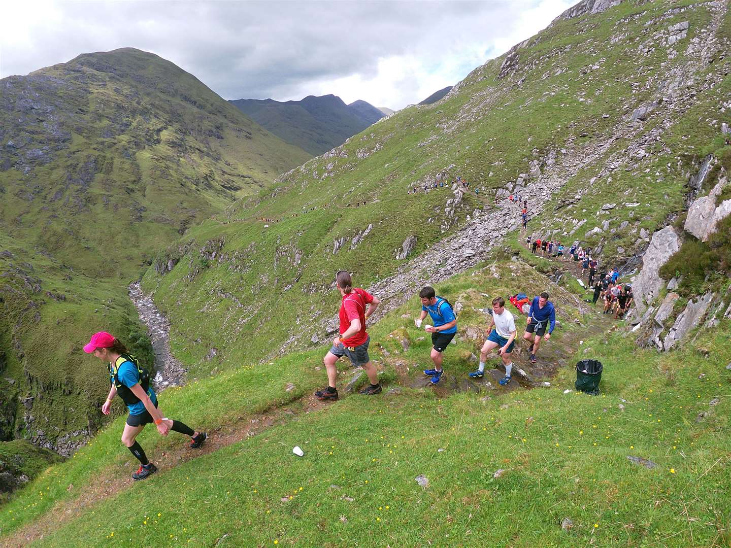 Runners pass the waterfall section near the top of the hill in the 2019 event. Picture: John Davidson