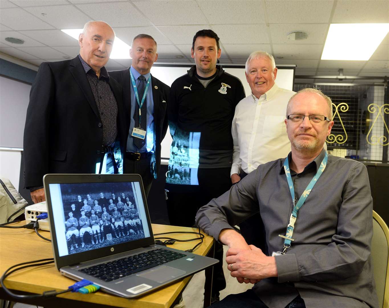 The launch of the Inverness Football Memories project with Bill McAllister memories researcher; John West High Life Highland; Craig Masterton, ICT community trust manager; Gordon Fyfe, joint chairman of ICT community trust; and Jamie Gaukroger of High Life Highland. Picture: Gary Anthony
