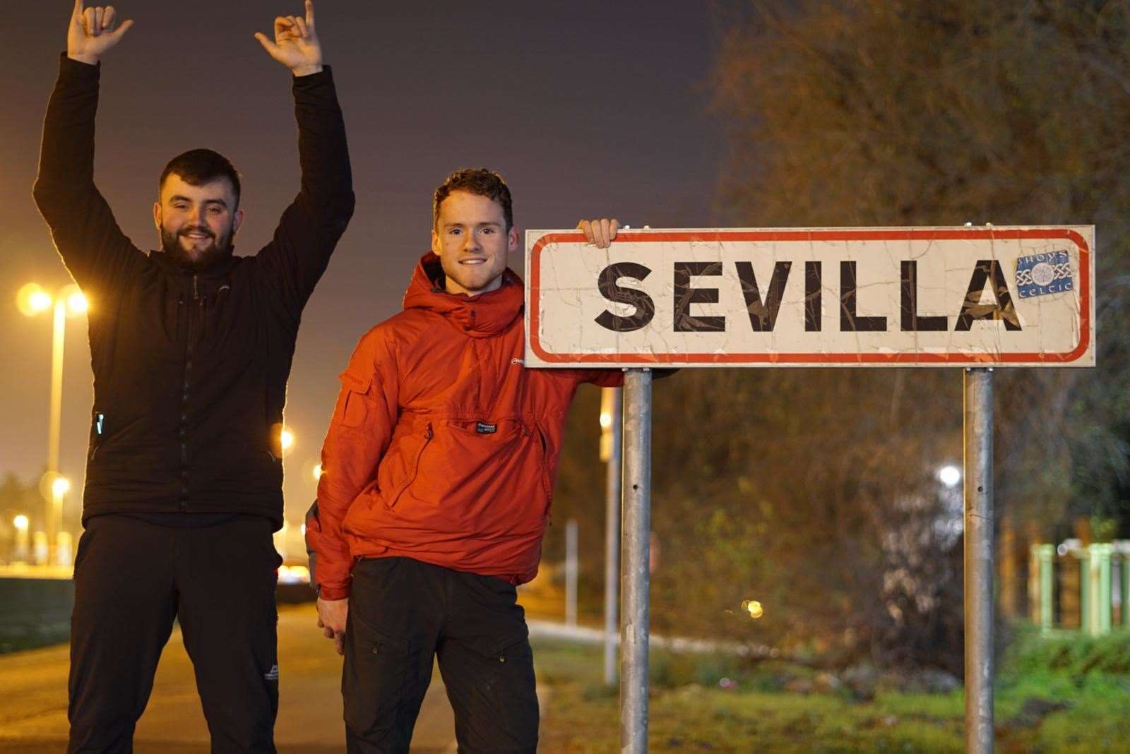 Ben Ferguson, right, and Owen Hope hitch-hiked from Scotland to Seville.