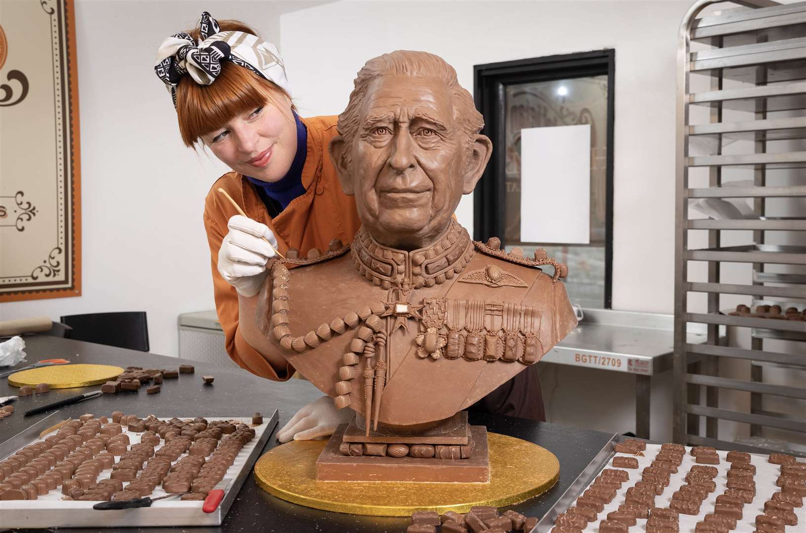 Chocolatier Jennifer Lindsey-Clarke creates a bust of the King (Matt Alexander/PA)